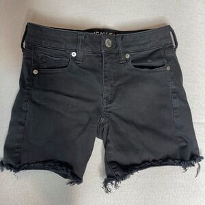American Eagle Next Level Stretch Midi Black Frayed Cut Off Shorts